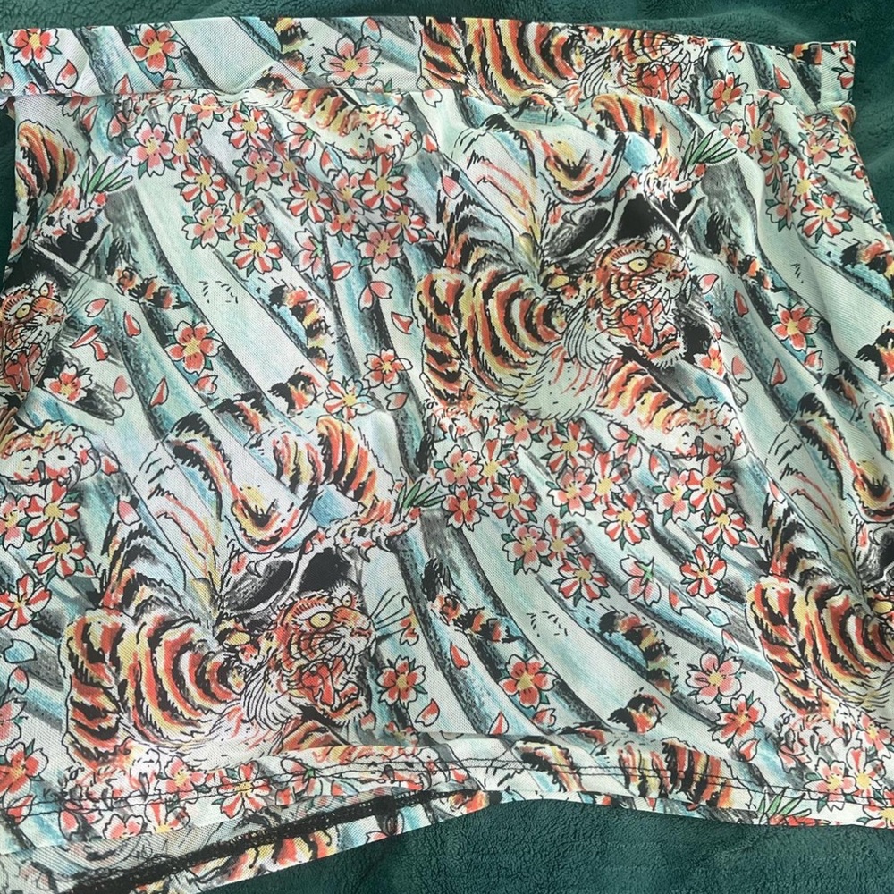 Ed hardy mesh layered skirt floral tiger print